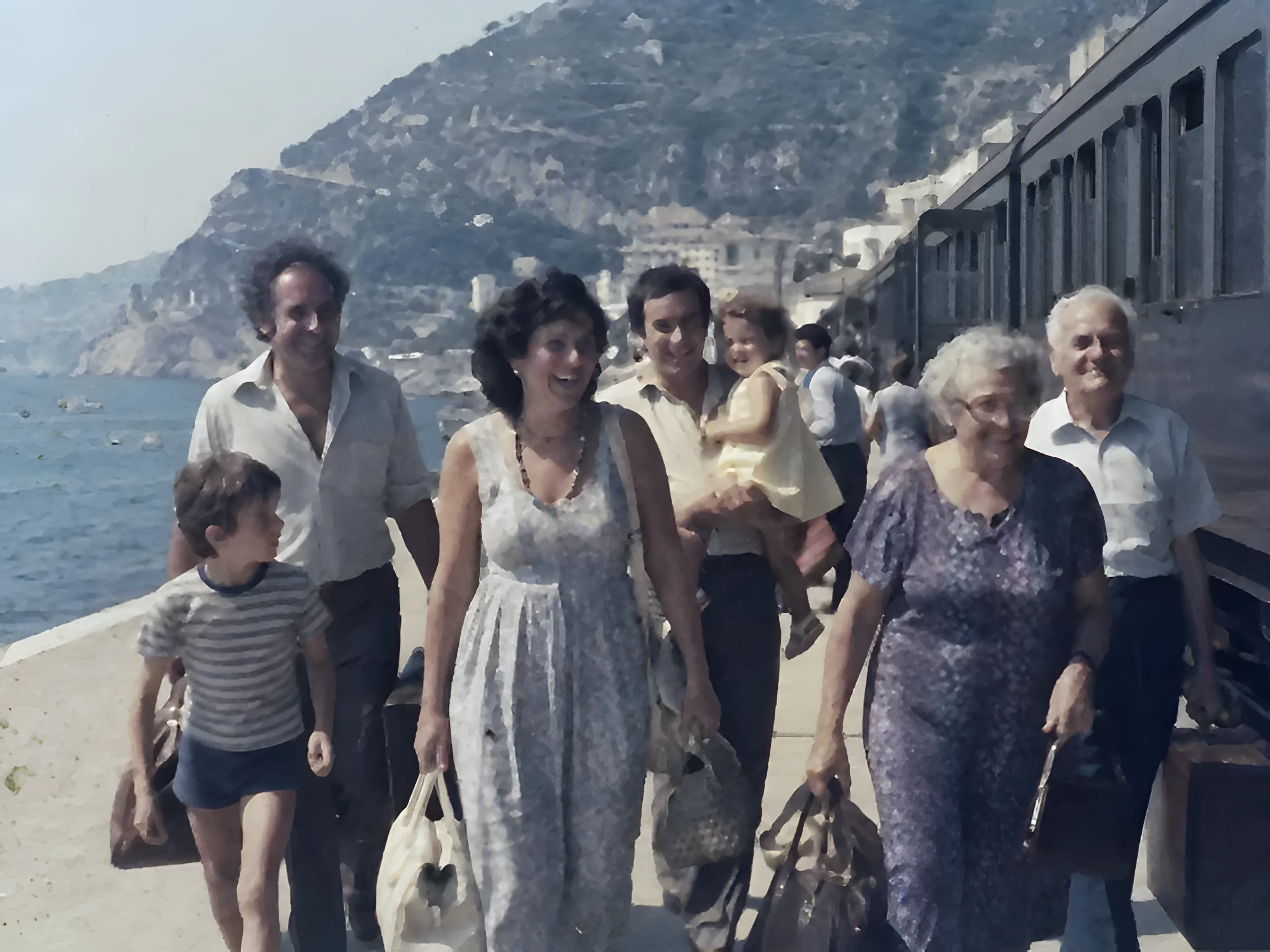 O Studio output for the same synthetic family photograph after Still Image Denoise and Still Image Upscale.